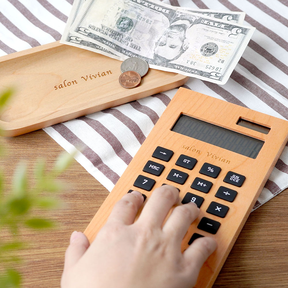 名入れ木製電卓＆木製トレイセット