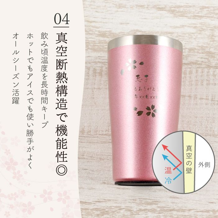 真空断熱 ステンレス カラー タンブラー 420ml　桜ペア 日本語