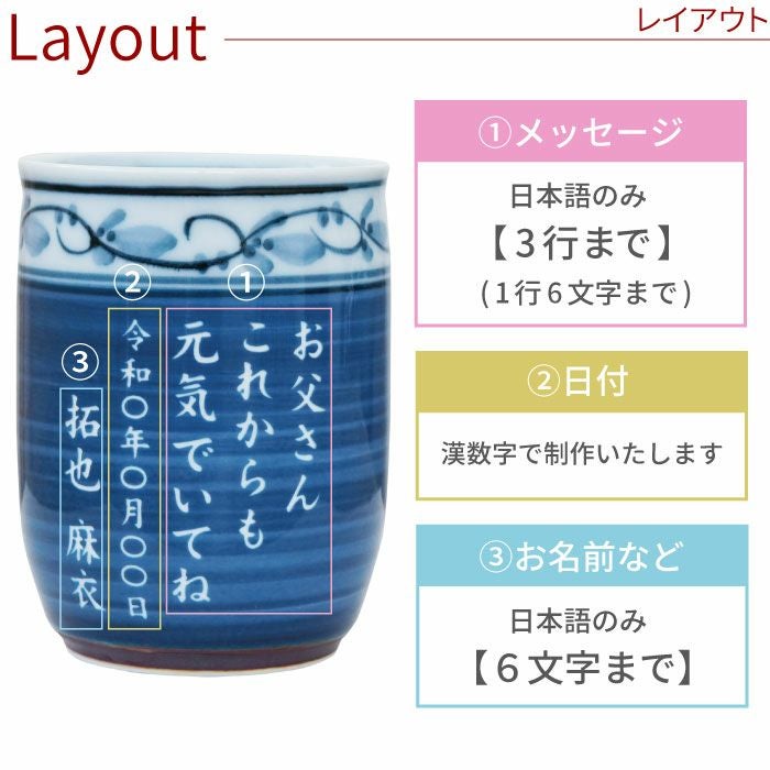 名入れ　フリーメッセージ　有田焼 福帯湯呑　単品