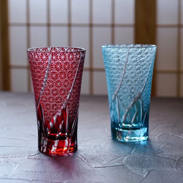 名入れ 切子ロンググラス 菊つなぎ模様 400ml ペア｜ギフトショップ