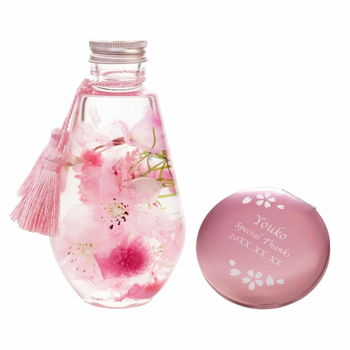【美品】JAY STRONGWATER コンパクトミラー 花鳥風月 ￼￼￼ピンク 桜ハーバリウム＆名入れコンパクトミラーセット｜ギフトショップ