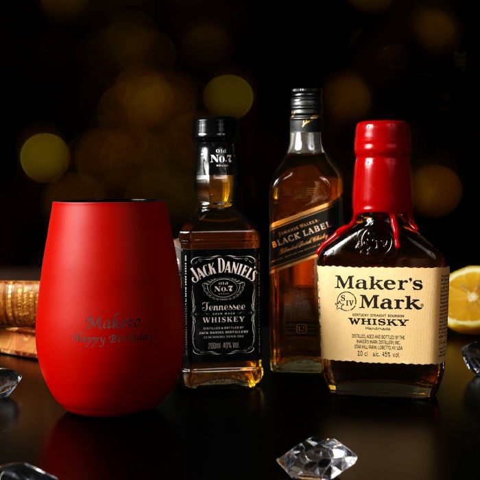 名入れ メタリックカラーグラス＆ウィスキー3種類飲み比べセット