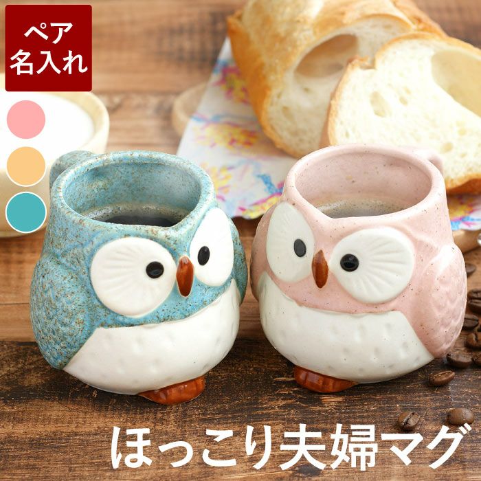 名入れOK！ パステルふくろうマグカップ ペア 300ml｜ギフトショップ